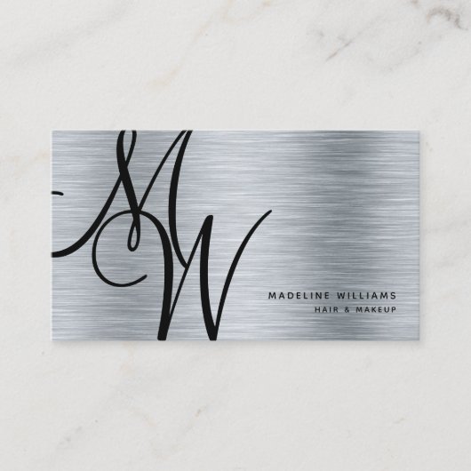 Elegante Monogram Silver Black Modern Script Name Visitenkarte (Vorderseite)