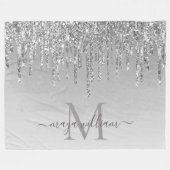 Elegante Monogram Silver Glitzer Tropfen Fleecedecke (Vorderseite (Horizontal))