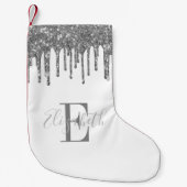 Elegante Monogram Silver Glitzer Tropfen White Kleiner Weihnachtsstrumpf (Vorderseite)