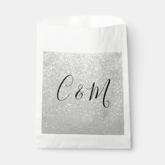 Elegante Monogram Silver Glitzer Wedding Geschenktütchen (Vorderseite)