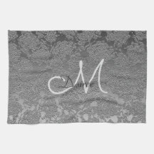 Elegante Monogram Silver Gray Floral Moderne Klass
