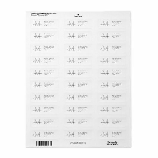 Elegante Monogram Simple Address Labels (Vorne)