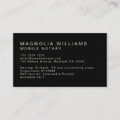 Elegante Monogram Simple Black Beige Mobile Notary Visitenkarte (Rückseite)