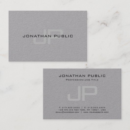 Elegante Monogram Simple Design Graue Vorlage Visitenkarte (Vorne/Hinten)