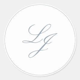 Elegante Monogram Simple Script Dusty Blue Wedding Runder Aufkleber