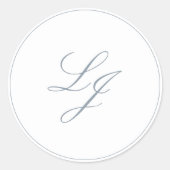 Elegante Monogram Simple Script Dusty Blue Wedding Runder Aufkleber (Vorderseite)
