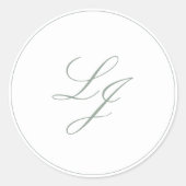 Elegante Monogram Simple Script Sage Green Wedding Runder Aufkleber (Vorderseite)