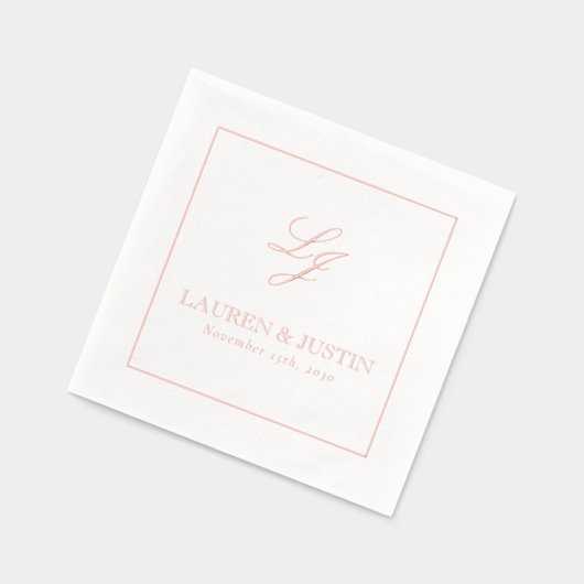 Elegante Monogram Simple Script Wedding Rose Gold Servietten Mit Folie (Links)