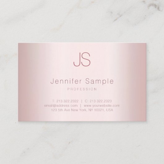 Elegante Monogram Simple Template Rose Gold Modern Visitenkarte (Vorderseite)