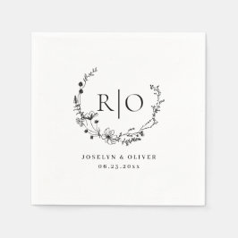 Elegante Monogram Sketched Floral Wreath Wedding Serviette