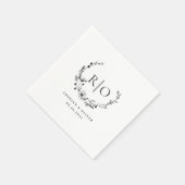 Elegante Monogram Sketched Floral Wreath Wedding Serviette (Ecke)