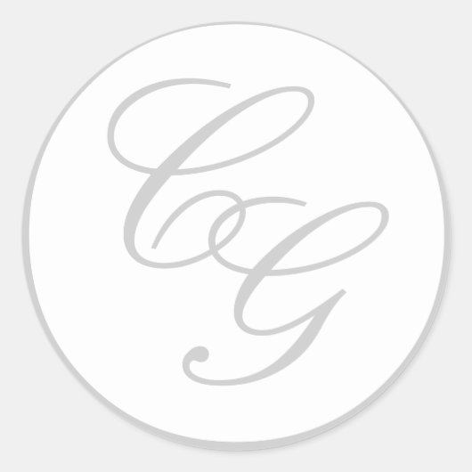 Elegante Monogram Soft Gray & White Wedding Sticke Runder Aufkleber (Vorderseite)