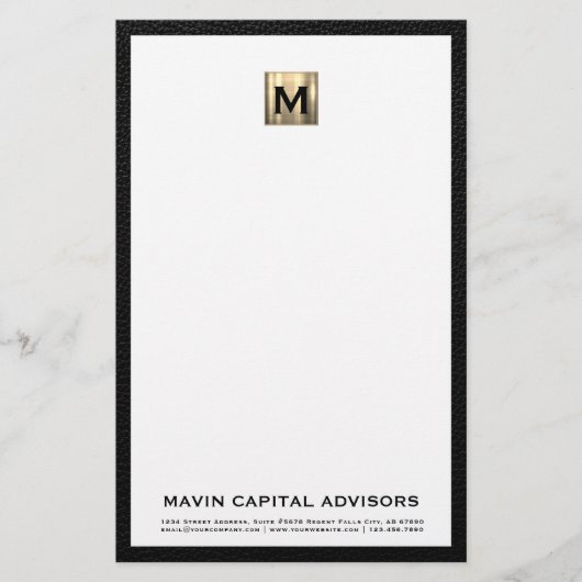 Elegante Monogram Stationery mit Kontaktdaten Briefpapier (Vorderseite)