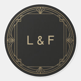 Elegante Monogram Sticker - Black & Gold Wedding
