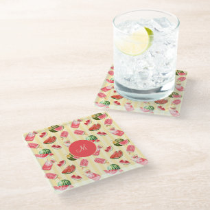 Elegante Monogram Summer Watermelon Drinks Glasuntersetzer