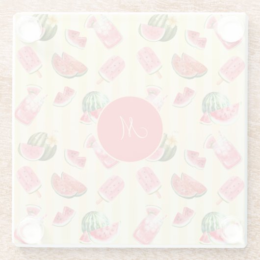 Elegante Monogram Summer Watermelon Drinks Glasuntersetzer (Rückseite)