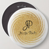 Elegante Monogram Template Imitate Gold Glitzer Lo Button (Vorne & Hinten)