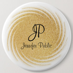 Elegante Monogram Template Imitate Gold Glitzer Lo Button