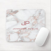 Elegante Monogram Template Rose Gold Weißer Marmor Mousepad (Mit Mouse)