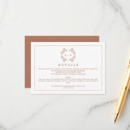 Elegante Monogram Terracota Hochzeitdetails Begleitkarte