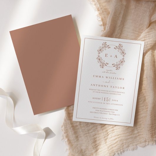 Elegante Monogram Terracota Wedding Einladung