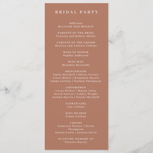 Elegante Monogram Terracota Wedding Programm (Rückseite)