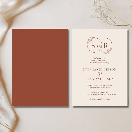 Elegante Monogram Terracotta Burnt Orange Wedding Einladung