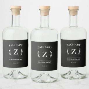 Elegante Monogram Trauzeugen Geschenkparty Alkoholflaschenetikett