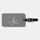 Elegante Monogram Traveller Name Gray Gepäckanhänger (Vorderseite horizontal)