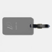 Elegante Monogram Traveller Name Gray Gepäckanhänger (Rückseite horizontal)