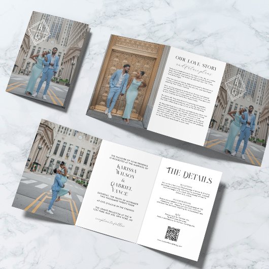 Elegante Monogram Trifold Book Wedding Einladung