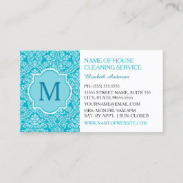 Elegante Monogram Turquoise Damask Housekeeping Visitenkarte