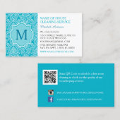 Elegante Monogram Turquoise Damask Housekeeping Visitenkarte (Vorne/Hinten)