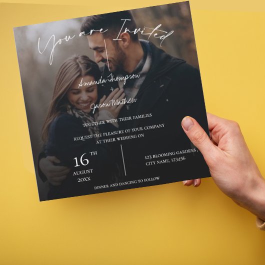 Elegante Monogram Two Foto Text Overlay Hochzeit