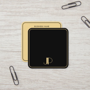 Elegante Monogram Vorlage Luxury Black and Gold Quadratische Visitenkarte