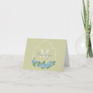 Elegante Monogram Wappen Blue Hydrangea Note Card Dankeskarte