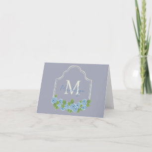 Elegante Monogram Wappen Blue Hydrangea Note Card Dankeskarte