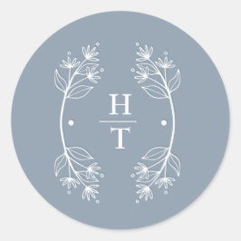 Elegante Monogram Wappen Dusty Blue Wedding Sticke Runder Aufkleber