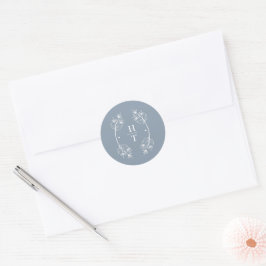 Elegante Monogram Wappen Dusty Blue Wedding Sticke Runder Aufkleber