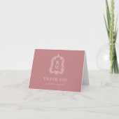 Elegante Monogram Wappen Dusty Rose Wedding Dankeskarte (Vorderseite)