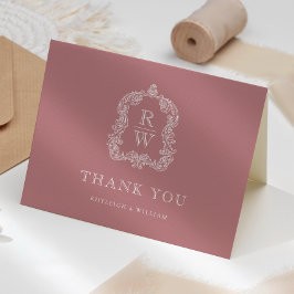 Elegante Monogram Wappen Dusty Rose Wedding Dankeskarte