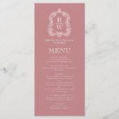 Elegante Monogram Wappen Dusty Rose Wedding Menükarte (Vorderseite)
