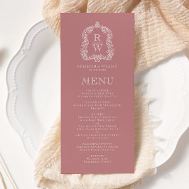 Elegante Monogram Wappen Dusty Rose Wedding Menükarte