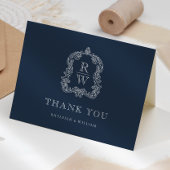 Elegante Monogram Wappen Navy Blue Wedding Dankeskarte