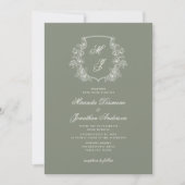 Elegante Monogram Wappen Sage Green Wedding Einladung (Vorderseite)
