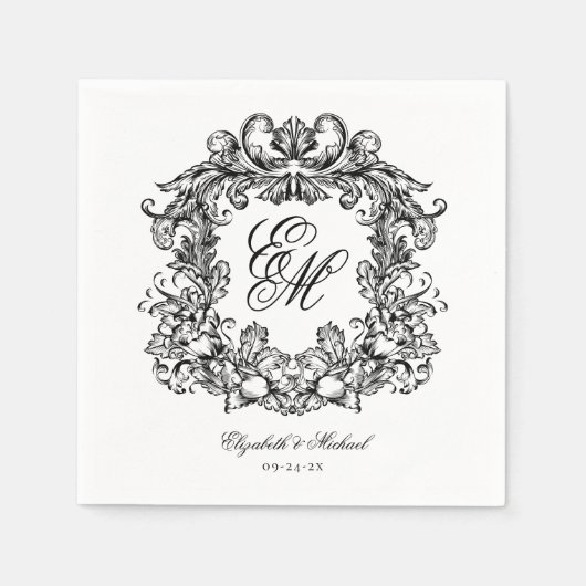 Elegante Monogram Wappen Script Wedding Serviette (Vorderseite)