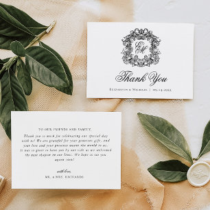 Elegante Monogram Wappen Vintage Wedding Dankeskarte