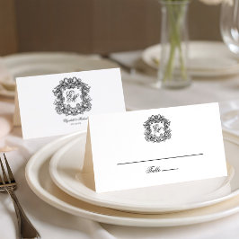 Elegante Monogram Wappen Vintage Wedding Platzkarte