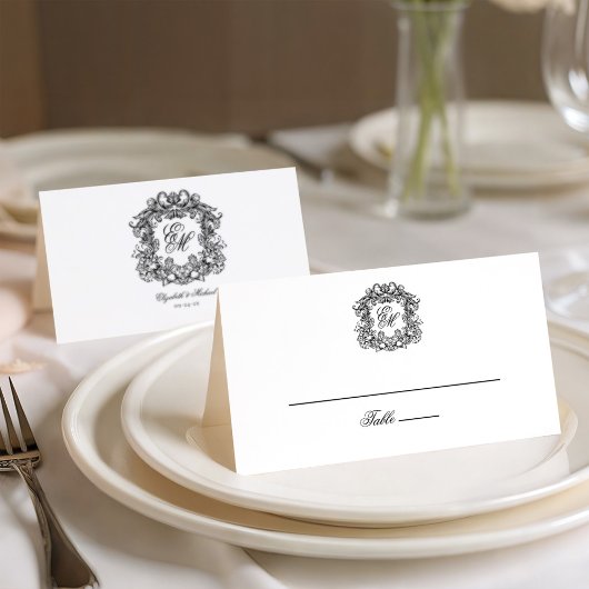 Elegante Monogram Wappen Vintage Wedding Platzkarte