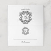 Elegante Monogram Wappen Vintage Wedding Platzkarte (Außenseite Aufgefaltet)